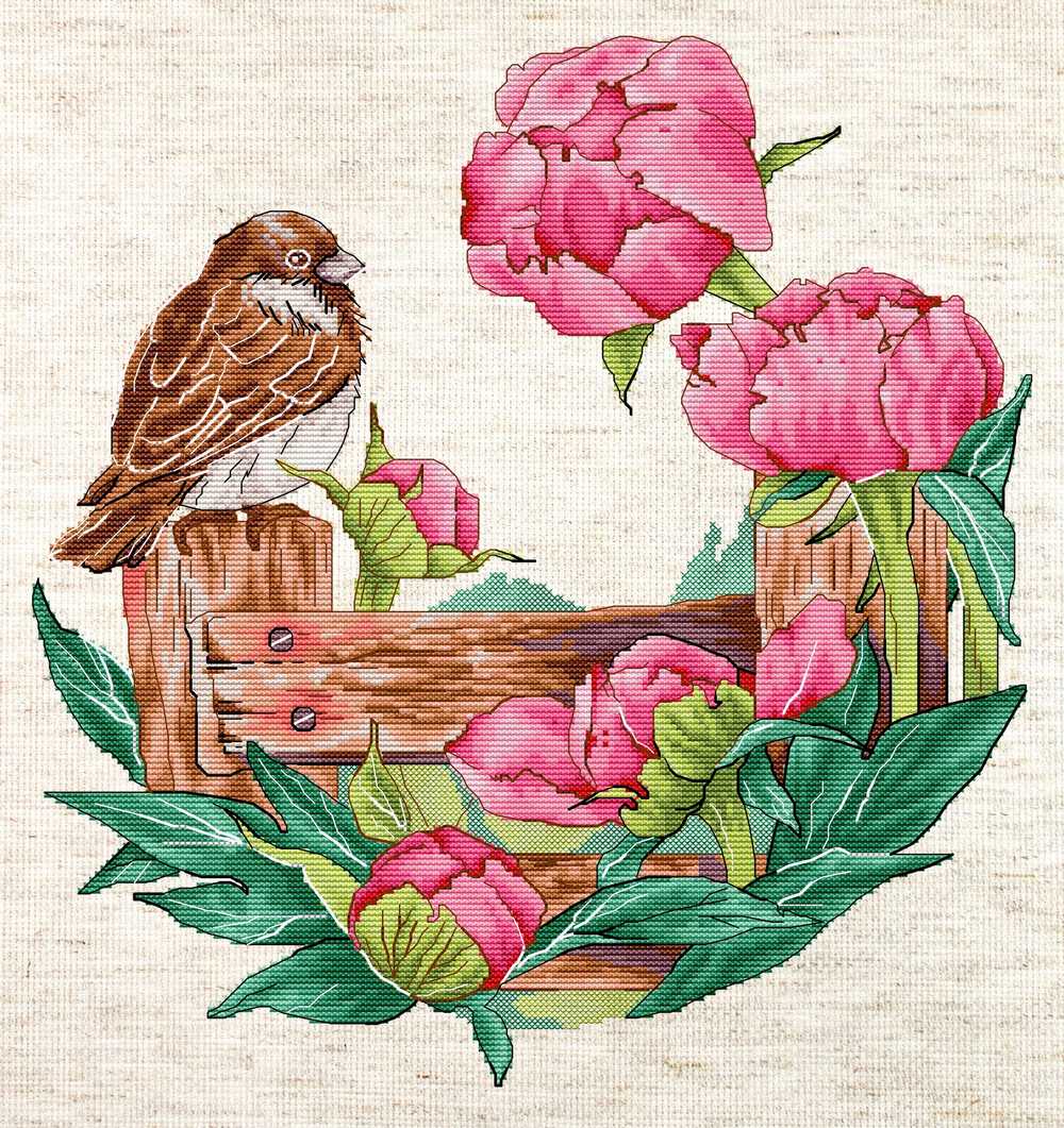 The Fence with Peonies Cross Stitch Kit ~ HobbyJobby