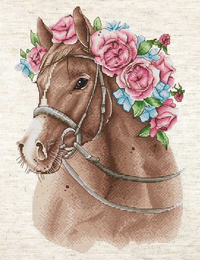 The Horse in Flowers Cross Stitch Kit ~ HobbyJobby