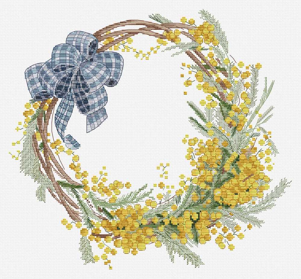 Mimosa Wreath Cross Stitch Kit ~ HobbyJobby