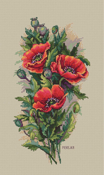 Vintage Poppies Cross Stitch Kit ~ Merejka