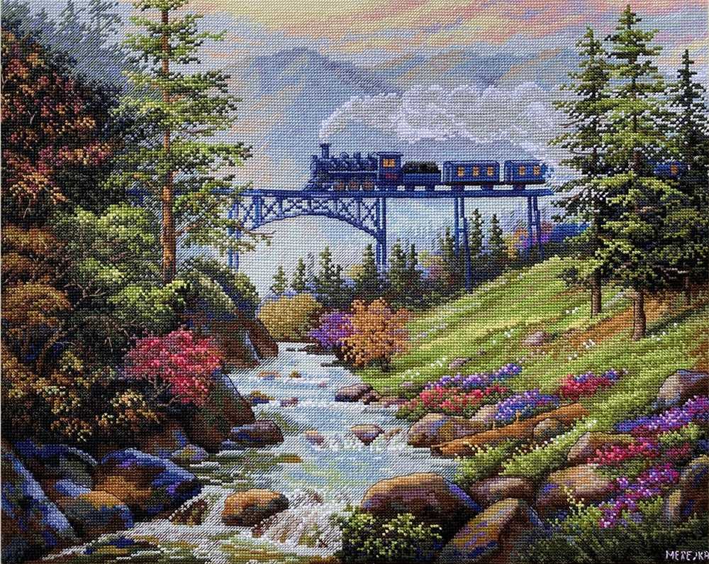 Mountain Railway Cross Stitch Kit ~ Merejka