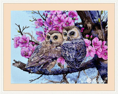 Owls in Spring Blossom Cross Stitch Kit ~ Merejka