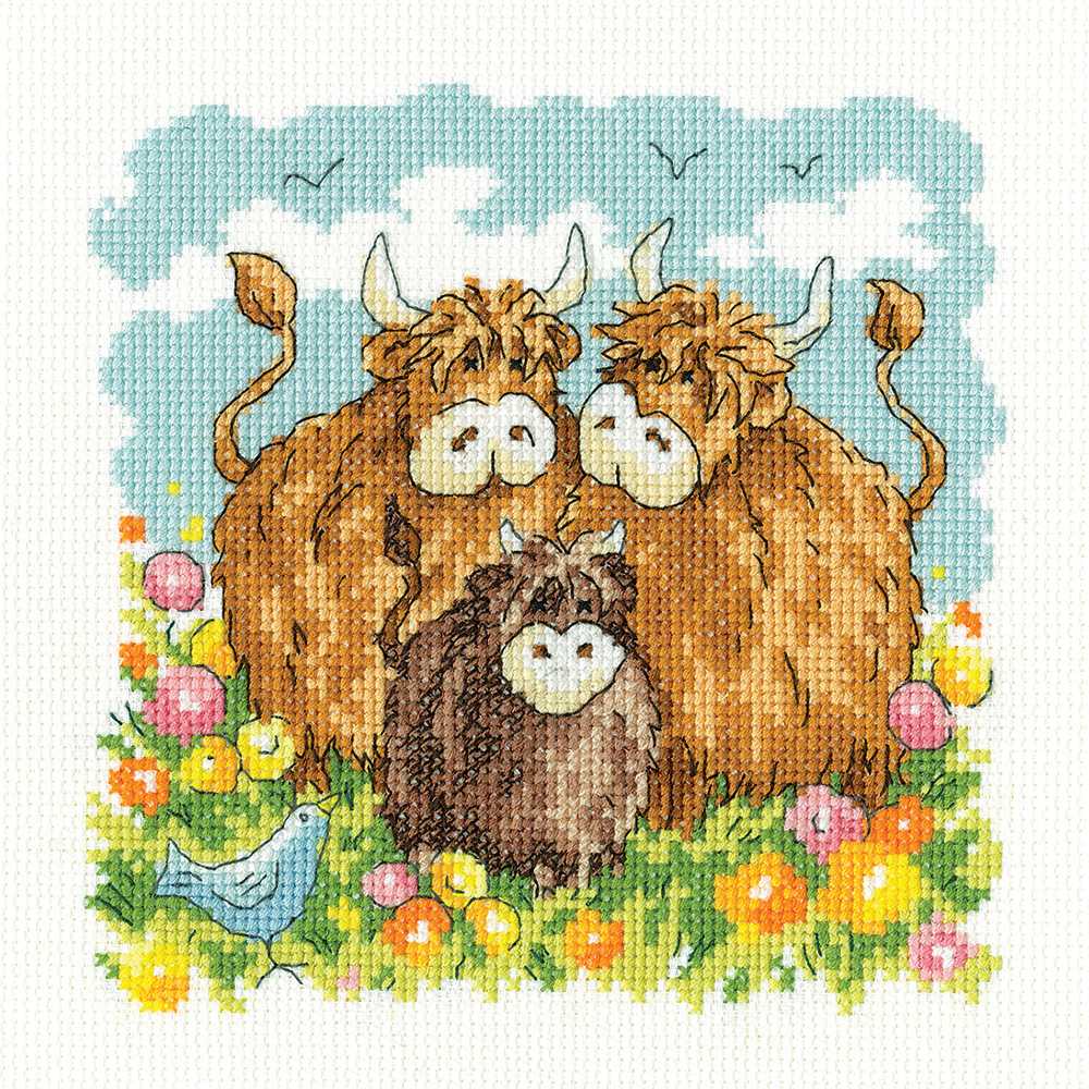 Highland Cows  Cross Stitch Kit Heritage Crafts