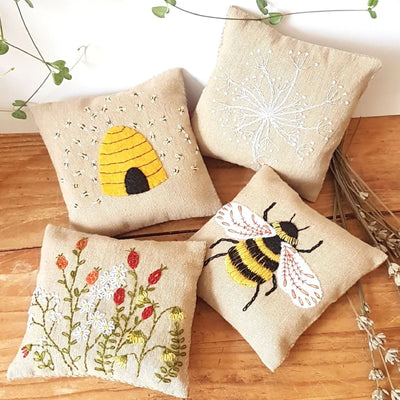 Linen Lavender Bags Bee Embroidery and Felt Craft Kit - Corinne Lapierre