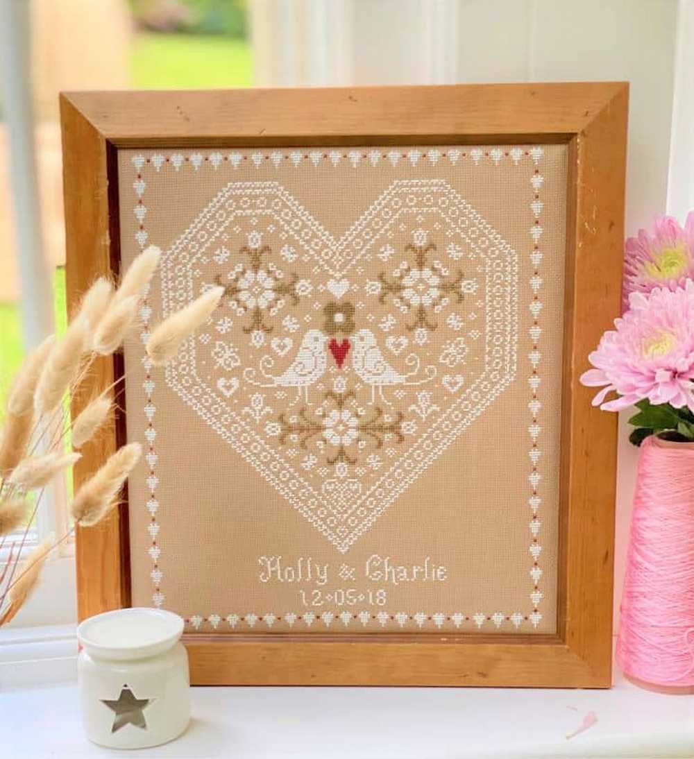 Love Birds Wedding Sampler Cross Stitch Kit Historical Sampler Co