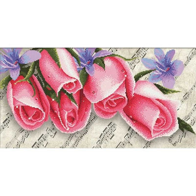 Pink Roses & Music Cross Stitch Kit Needleart World