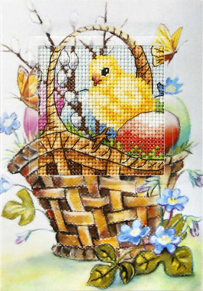 Orchidea Cross Stitch Kit- Greetings Card- Easter Chicken in a Basket  ~ ORC.6220