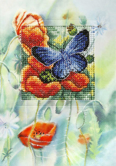 Orchidea Counted Cross Stitch Kit- Greetings Card- Butterfly and Poppies  ~ ORC.6225