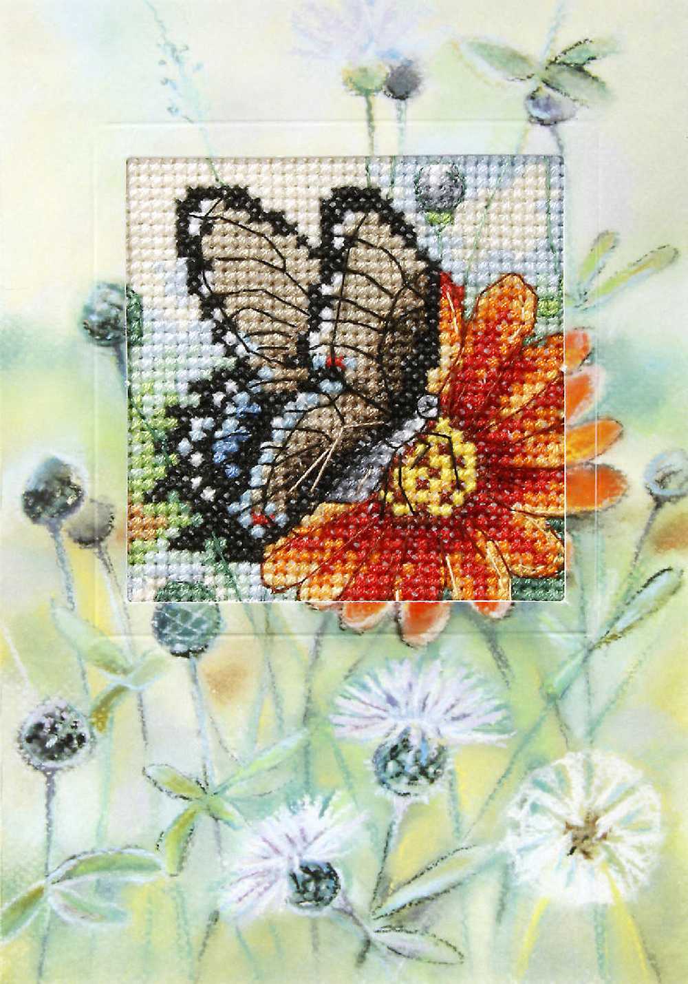 Orchidea Counted Cross Stitch Kit- Greetings Card- Butterfly and Gerbera  ~ ORC.6227