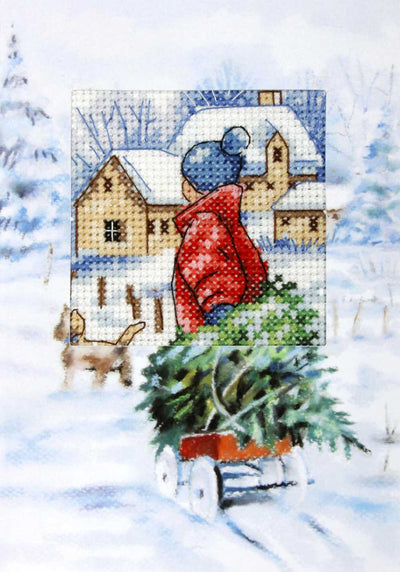 Orchidea Counted Cross Stitch Kit- Greetings Card- Christmas Tree on the Sledge  ~ ORC.6232