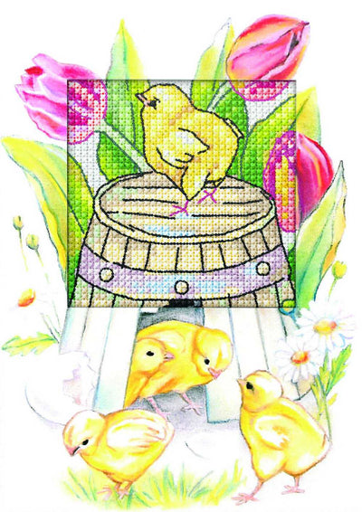 Orchidea Counted Cross Stitch Kit- Greetings Card- Easter Chicken  ~ ORC.6265