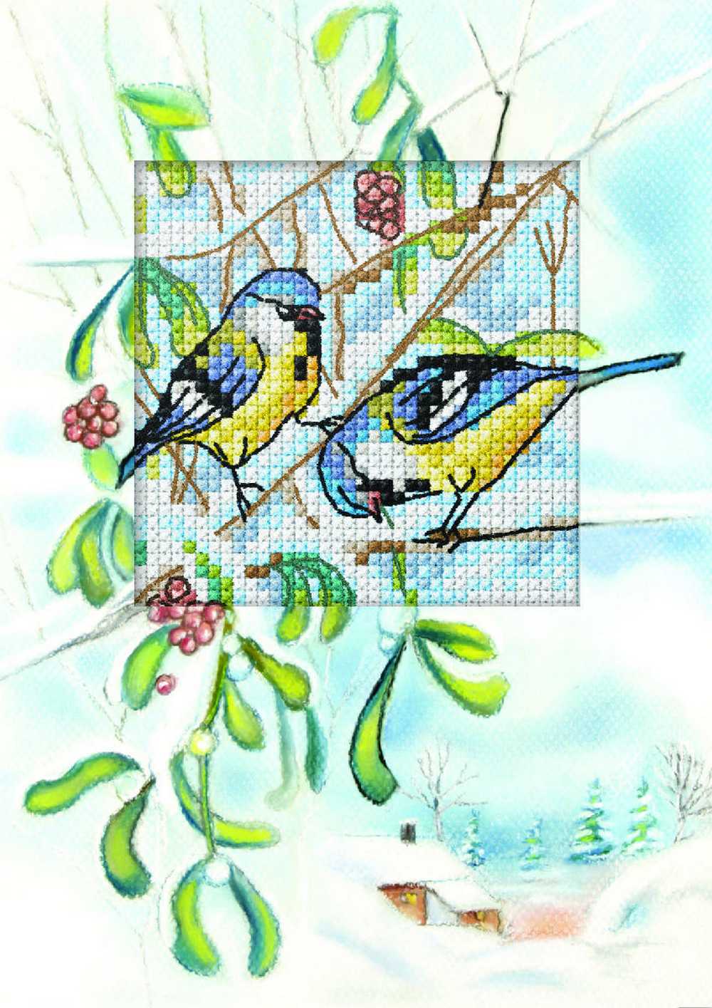 Orchidea Counted Cross Stitch Kit- Greetings Card- Blue Tits  ~ ORC.6268