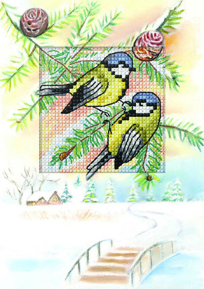 Orchidea Counted Cross Stitch Kit- Greetings Card- Blue Tits 2  ~ ORC.6269