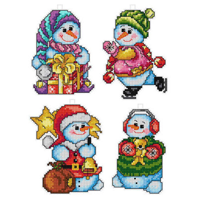 Orchidea Counted Cross Stitch Kit- Happy Snowmen Tree Decorations- Set of 4  ~ ORC.7609