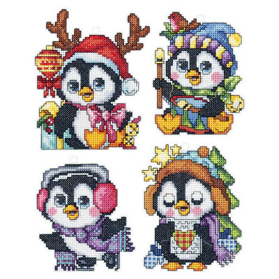 Orchidea Counted Cross Stitch Kit- Penguins- Set of 4  ~ ORC.7635