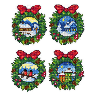 Orchidea Counted Cross Stitch Kit- Christmas Wreaths- Set of 4  ~ ORC.7670