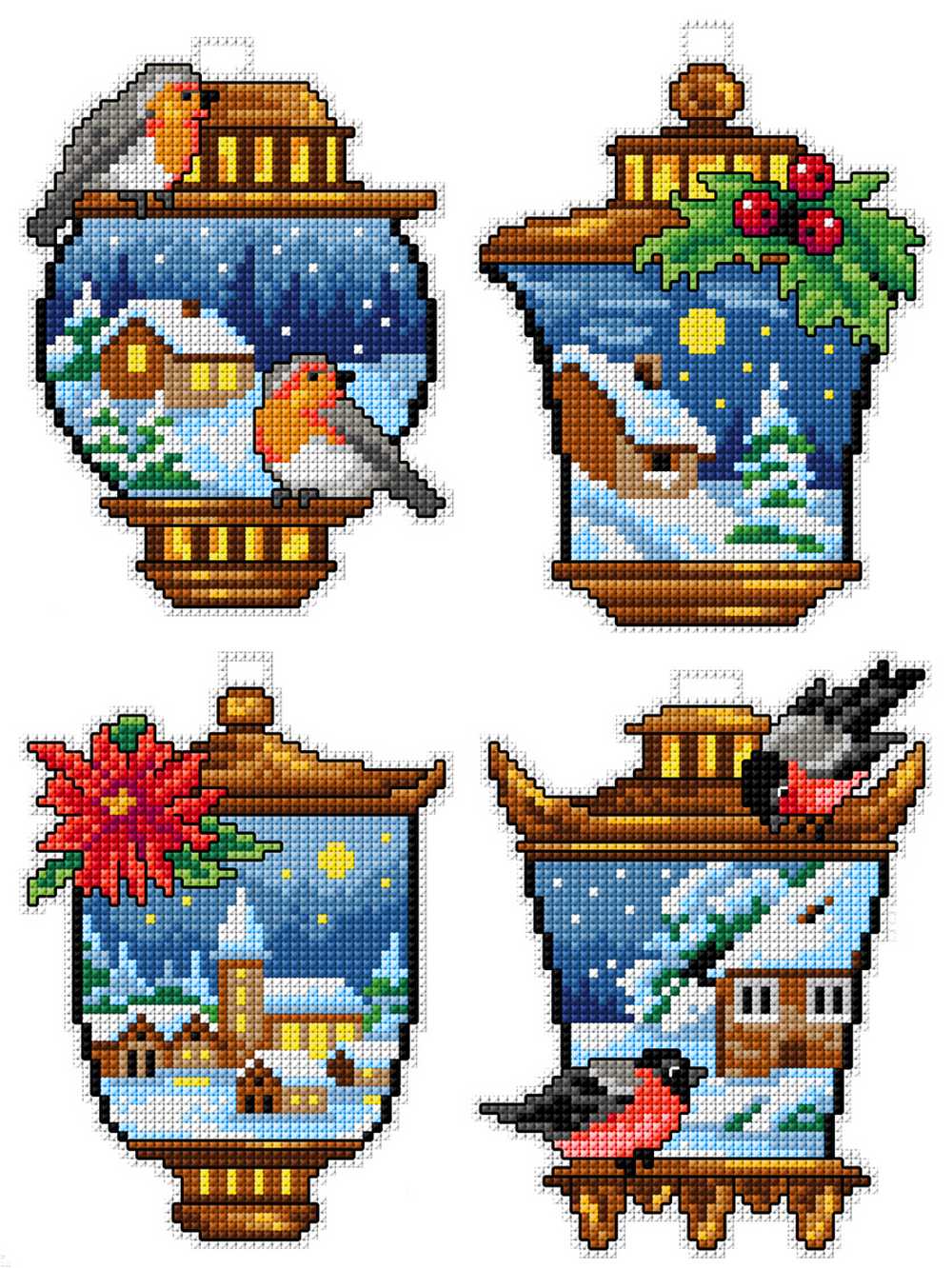 Orchidea Cross Stitch Kit- Set of  3 Winter Lanterns