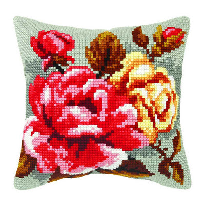 Orchidea Cross Stitch Kit- Cushion- Large- Roses on Grey Background  ~ ORC.9356