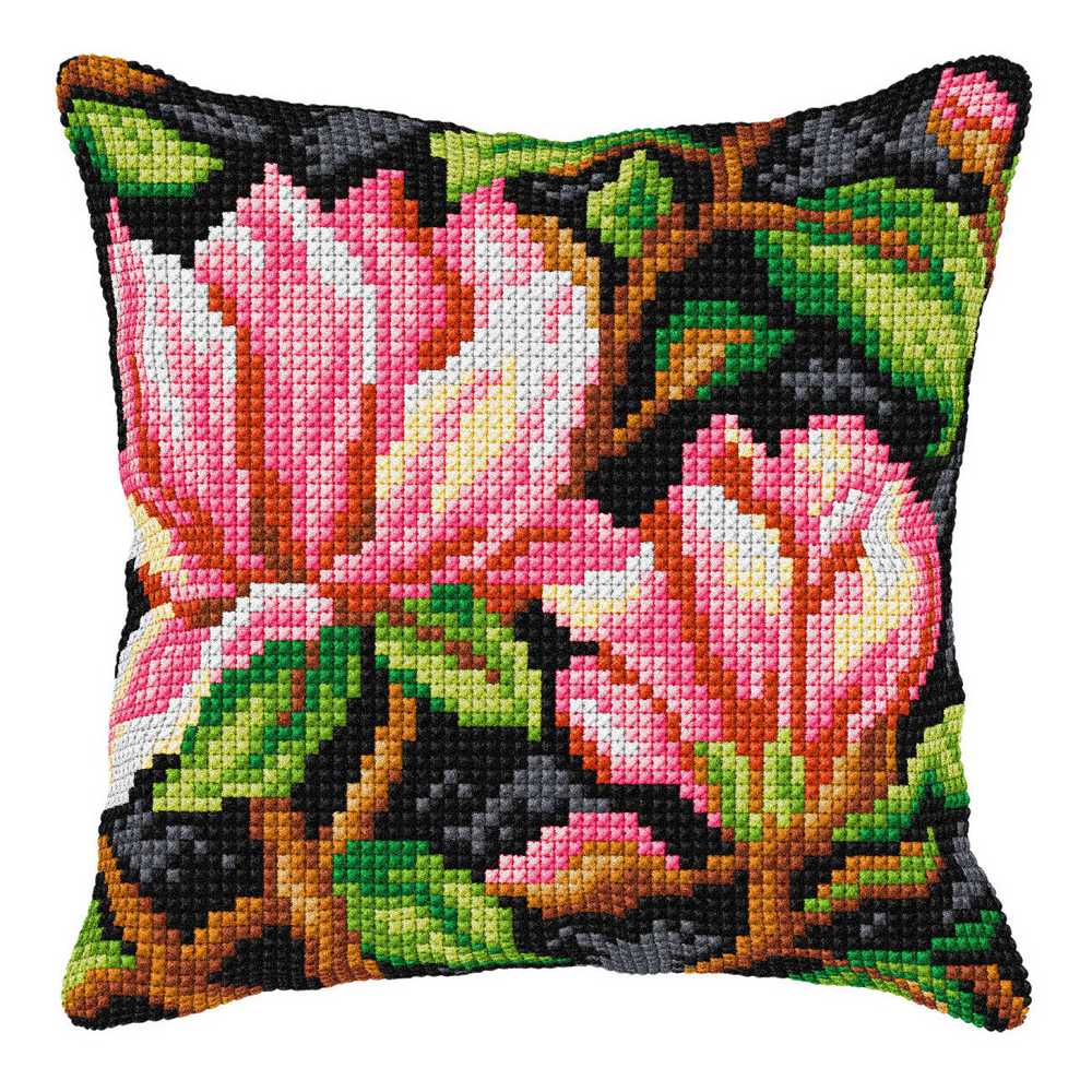 Orchidea Cross Stitch Kit- Cushion- Large- Flowers on Black Background  ~ ORC.9589