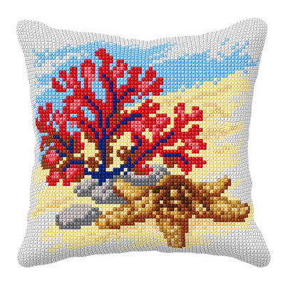 Orchidea Cross Stitch Kit- Cushion- Large- Coral and Starfish  ~ ORC.99025