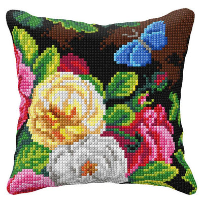 Orchidea Cross Stitch Kit- Cushion- Large- Flowers & Butterfly (Quickpoint Pillow Cover Kit)  ~ ORC.99037