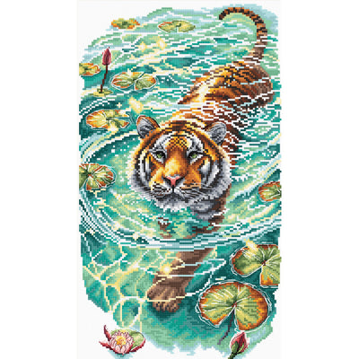 Tiger in the Turquoise Lotus Pond Cross Stitch Kit ~ AVA Stitch