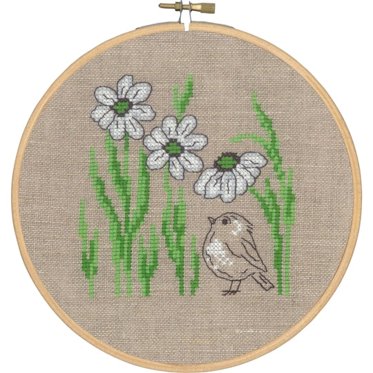 Bird and White Flowers Cross Stitch Kit - Permin
