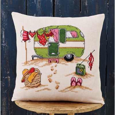 Beach Camping Cushion Cross Stitch Kit - Permin