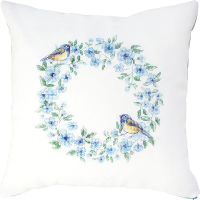 Bird & Blue Flowers Cushion Cross Stitch Kit - Luca S