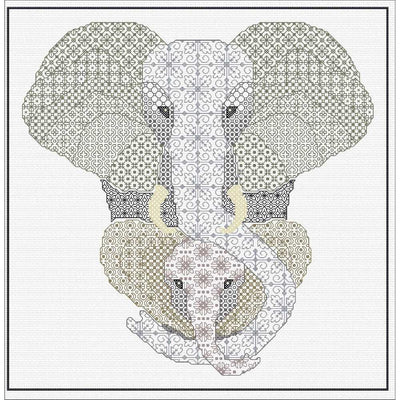 Tribal Elephant & Calf Blackwork Kit  - Doodlecraft Design