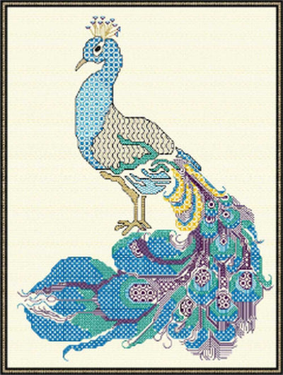 Peacock in Blue Blackwork Kit - Doodlecraft Design