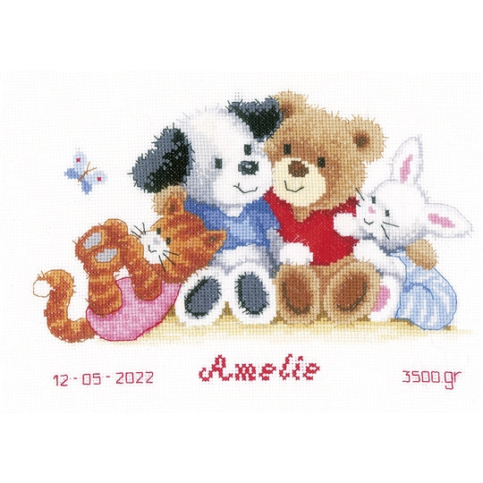 Animal Friends Birth Sampler Cross Stitch Kit Vervaco