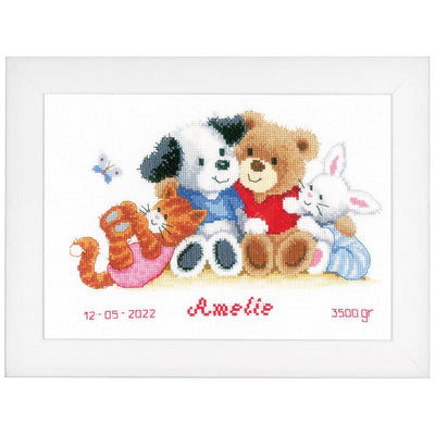 Vervaco Cross Stitch Kit - Animal Friends Birth Sampler