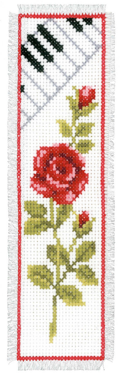 Bookmark: Rose & Piano Cross Stitch Kit by Vervaco