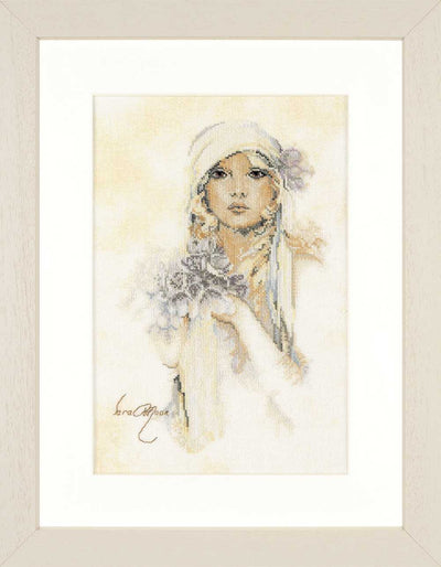 Sara Moon: Lady with Lilac Flower (Linen) Counted Cross Stitch Kit Lanarte