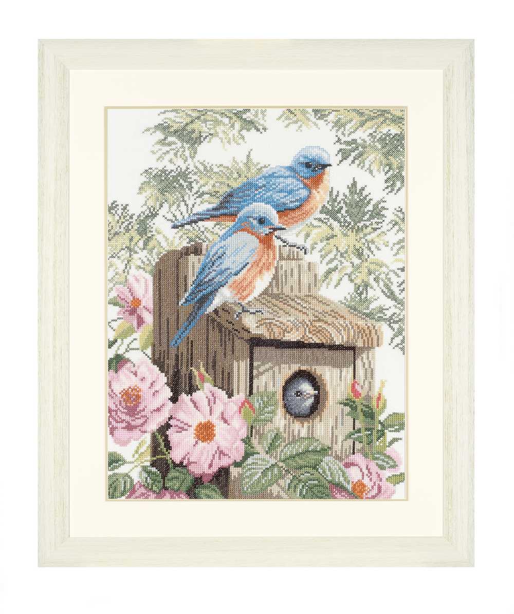 Garden Bluebirds (Aida) Counted Cross Stitch Kit Lanarte