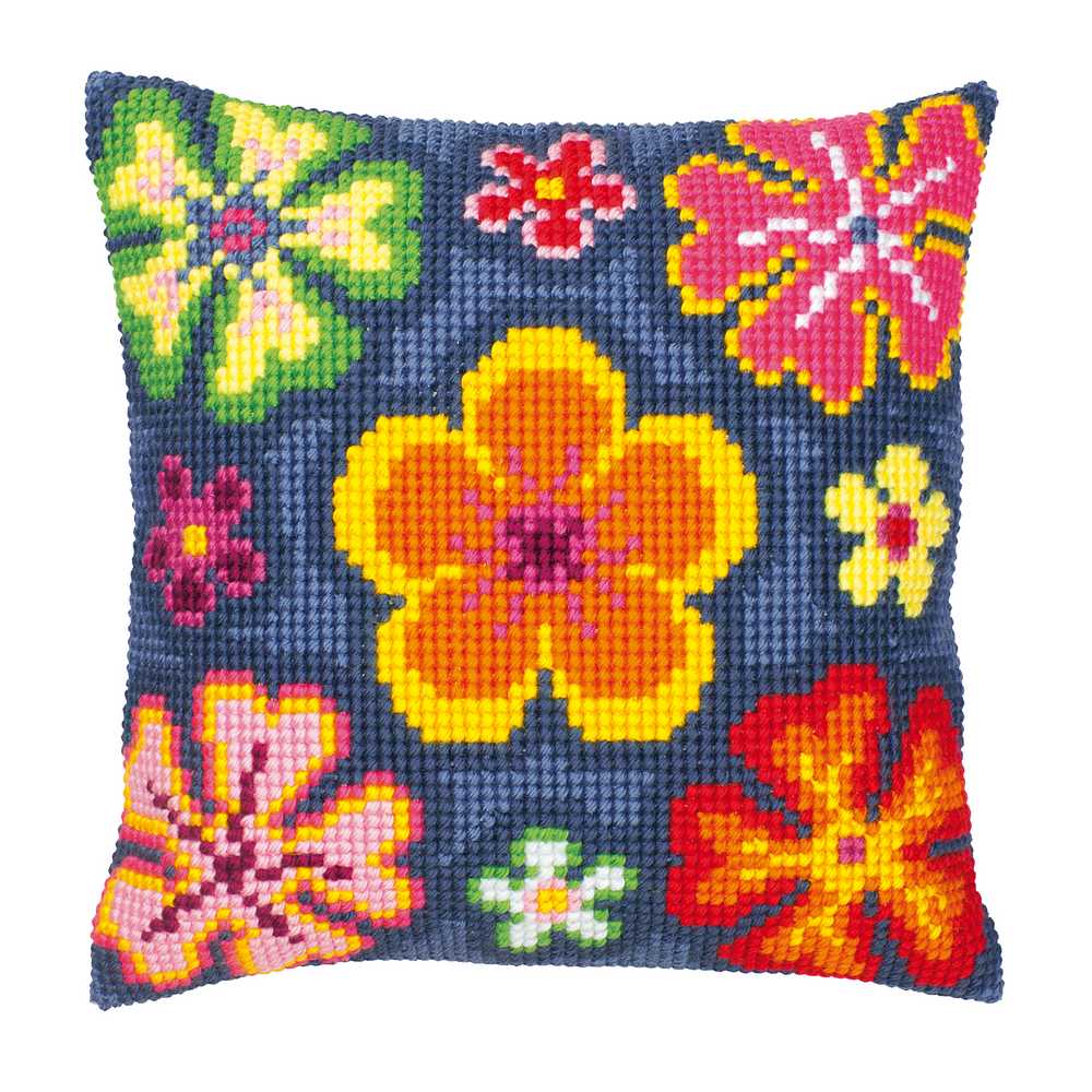 Bright Flower Cushion Front Cross Stitch Kit Vervaco