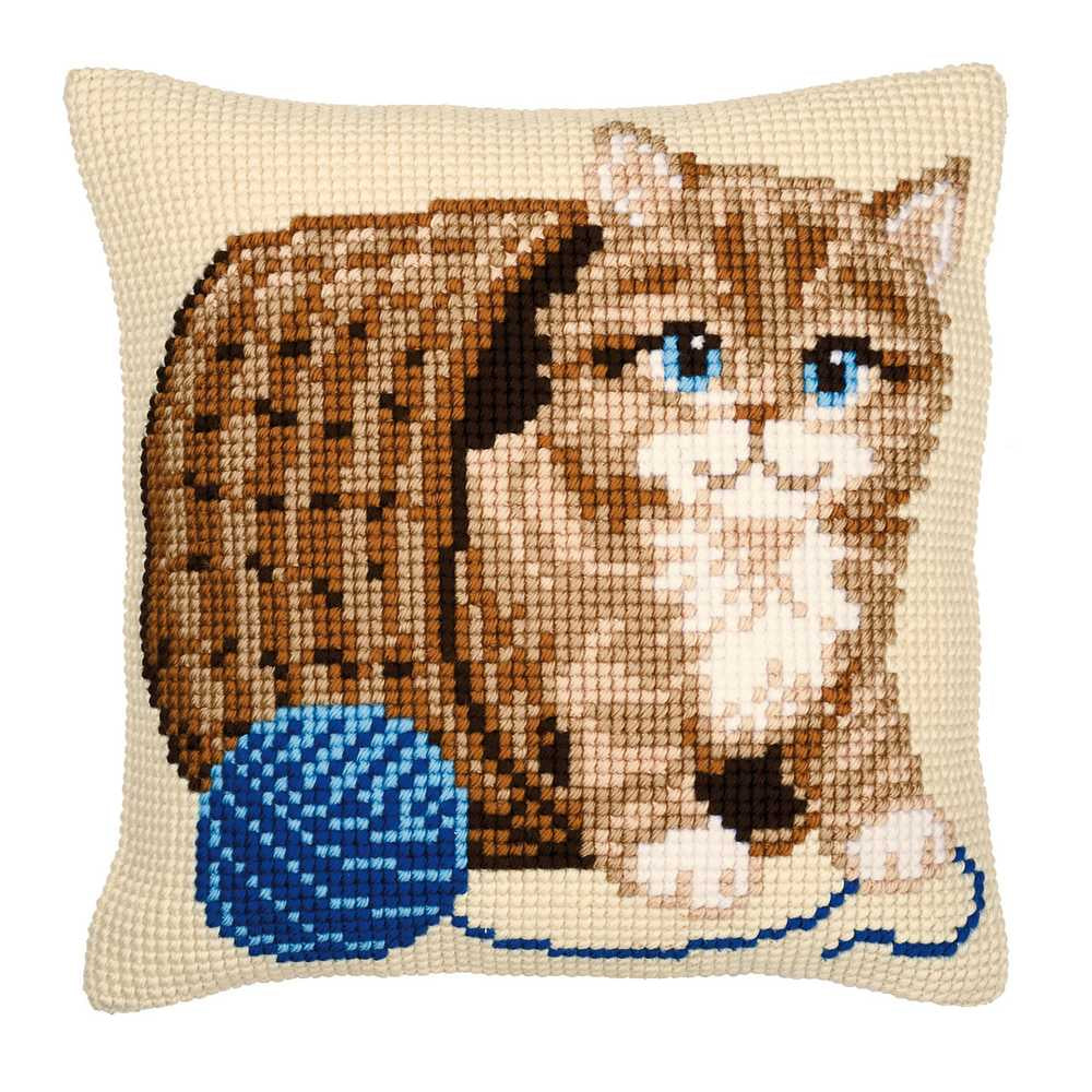 Kitten and Wool Cushion Front Cross Stitch Kit Vervaco