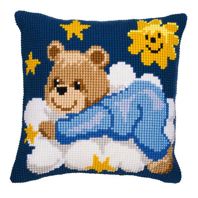 Blue Teddy Cushion Front Cross Stitch Kit Vervaco