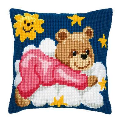 Pink Teddy Cushion Front Cross Stitch Kit Vervaco