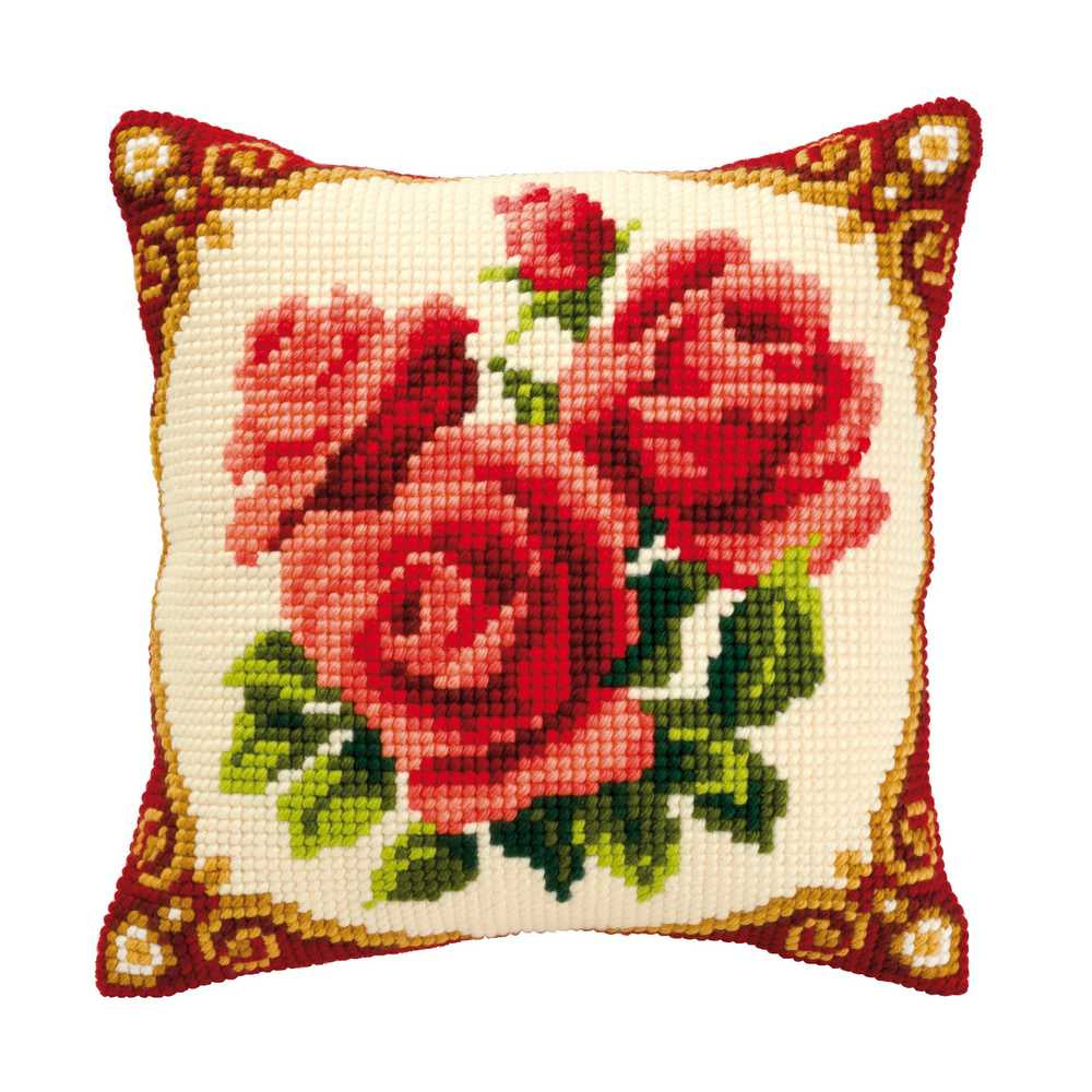 Red Roses Cushion Front Cross Stitch Kit Vervaco