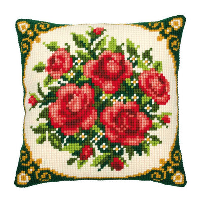 Pale Red Roses Cushion Front Cross Stitch Kit Vervaco