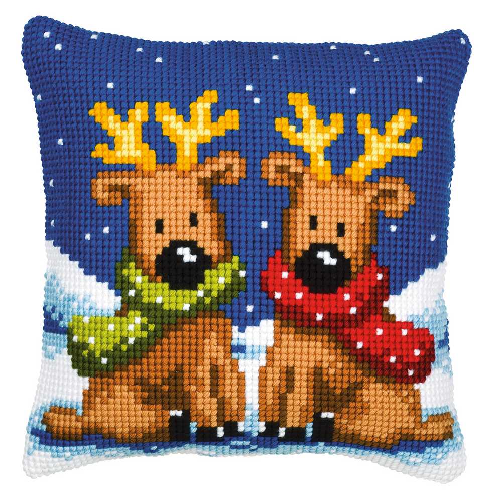 Reindeer Twins Cushion Front Cross Stitch Kit Vervaco