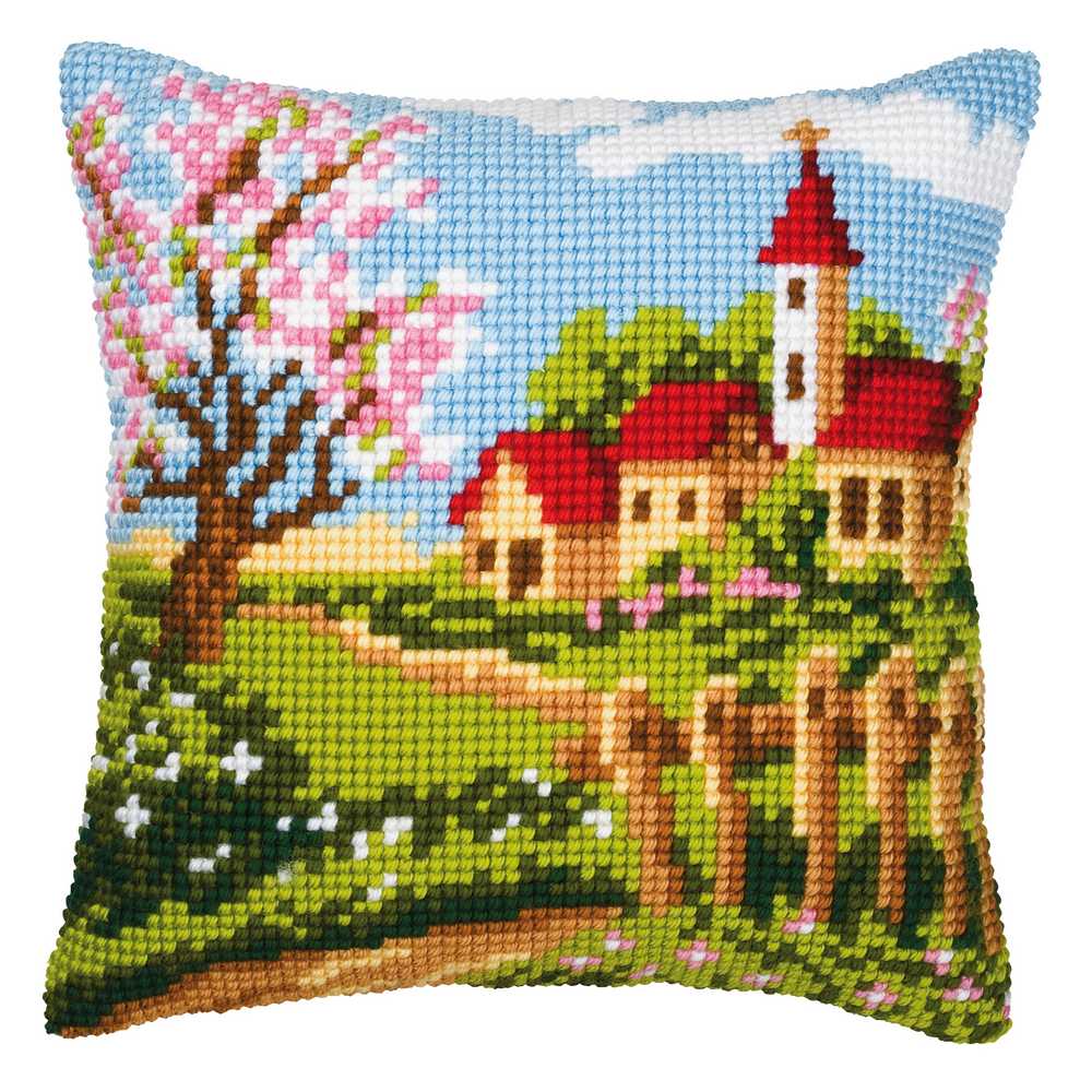 Country Church Cushion Front Cross Stitch Kit Vervaco