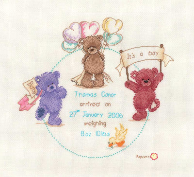 Vervaco Cross Stitch Kit - Popcorn Celebration Birth Sampler