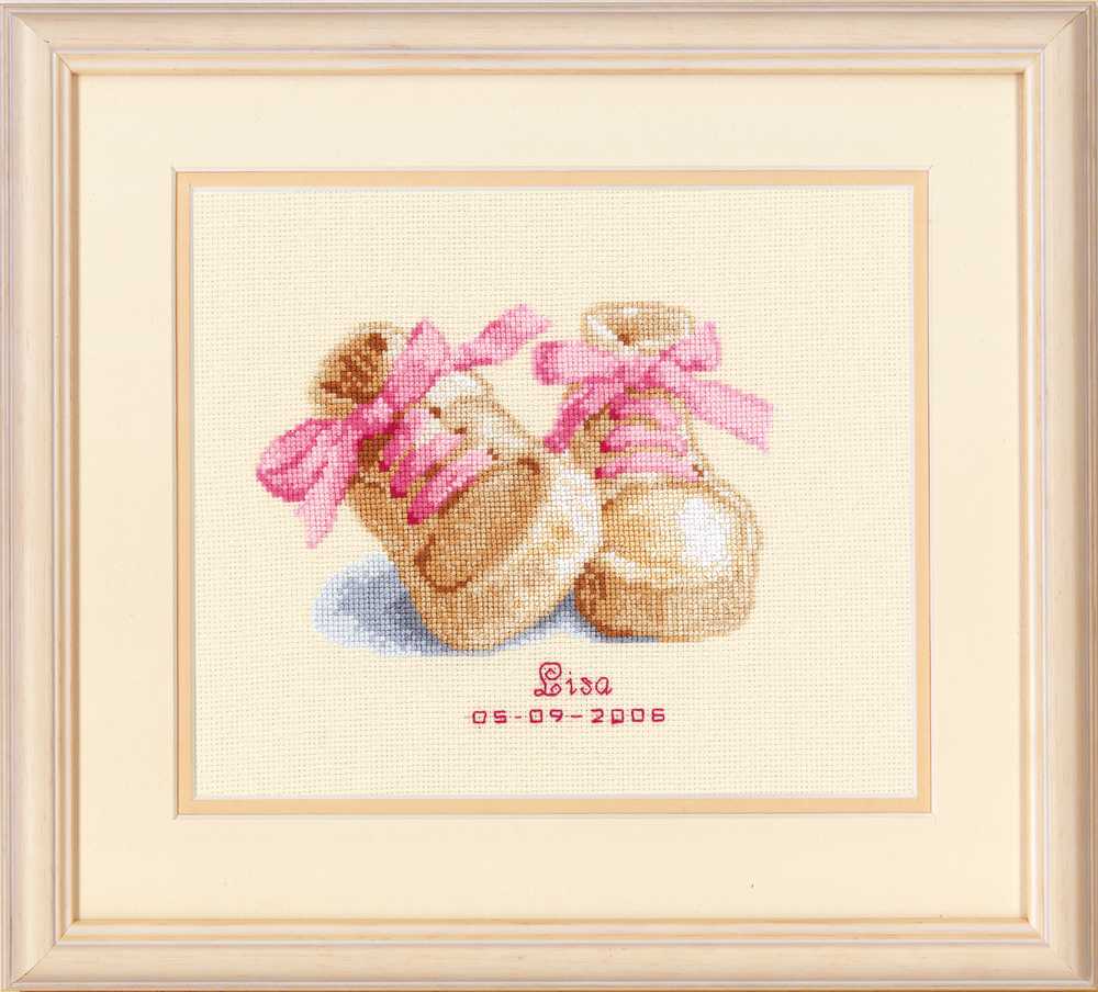 Birth Sampler Booties Cross Stitch Kit Vervaco