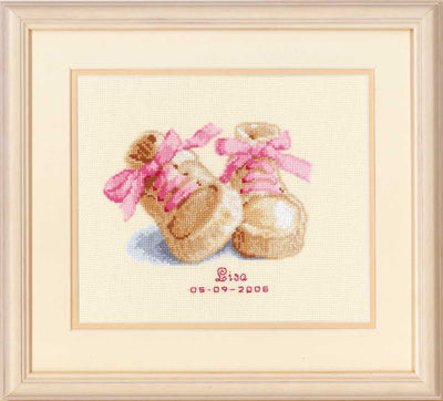 Birth Sampler Booties Cross Stitch Kit Vervaco