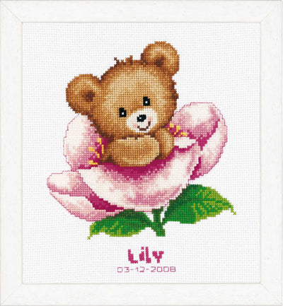 Birth Sampler Flwr Teddy Cross Stitch Kit Vervaco