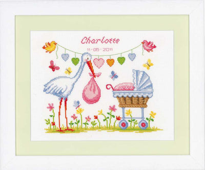 Birth Sampler Stork & Pram Cross Stitch Kit Vervaco