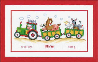 Birth Sampler Tractor Cross Stitch Kit Vervaco